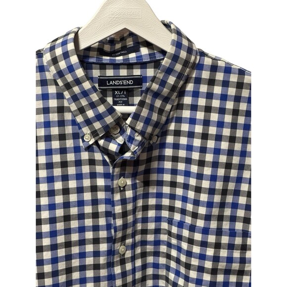 Lands End Men’s Plaid Long Sleeve Button Down XL/T 17-17 1/2 Blue, Black, White - Picture 4 of 11